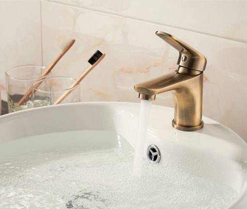 Zlatá umývadlová batéria do kúpeľne - Ledeme S40